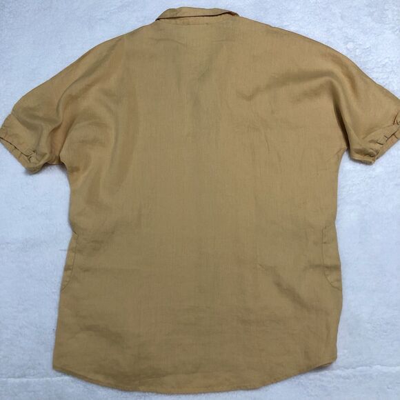 Sigrid Olsen Tunic Top Women M Yellow 100% Linen Button Tie Sleeve Pockets Boho - Picture 6 of 11